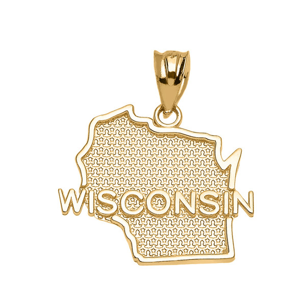 Yellow Gold Wisconsin State Map Pendant Necklace