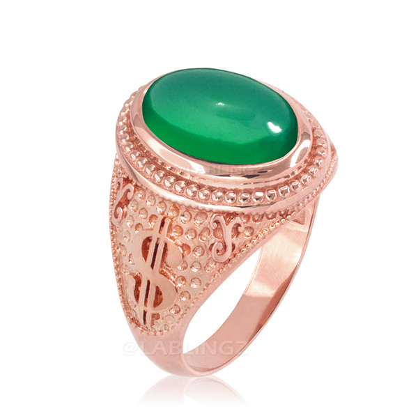 Rose Gold Cash Money Dollar Green Onyx Statement Ring