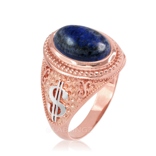 Two-Tone Rose Gold Cash Money Dollar Lapis Lazuli Statement Ring