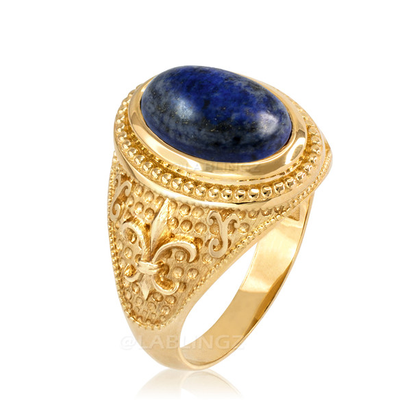 Yellow Gold Lapis Lazuli Fleur-De-Lis Gemstone Ring