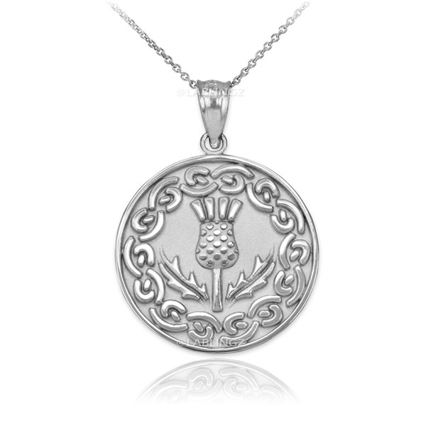 Sterling Silver Scottish Thistle Medallion Pendant Necklace