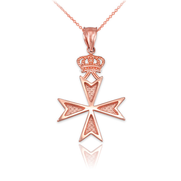 Rose Gold Maltese Cross Crown Charm Necklace