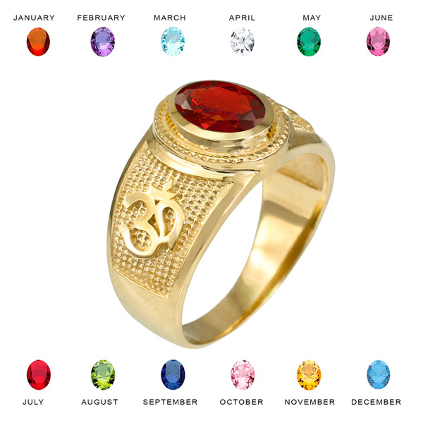 Gold OM CZ Birthstone Ring