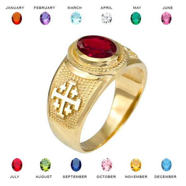 Gold Jerusalem Cross Birthstone CZ Ring