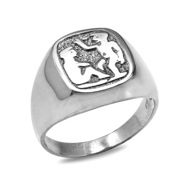 White Gold Gemini Mens Zodiac Ring