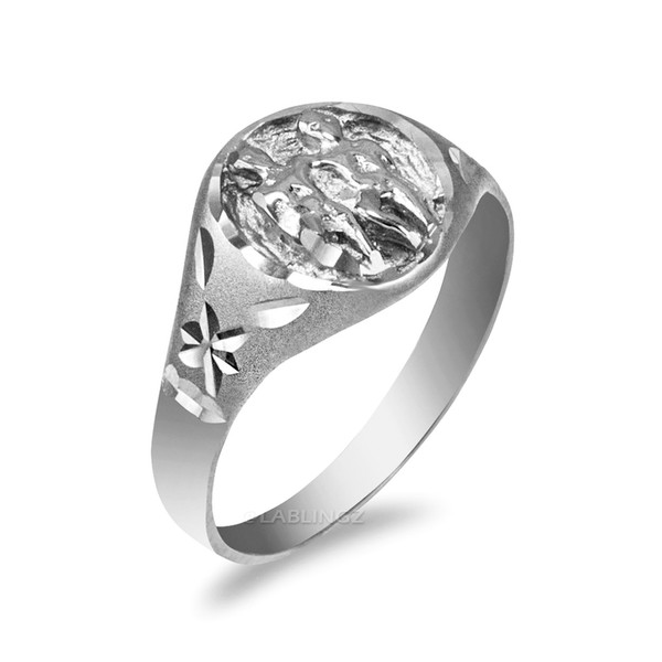 White Gold Gemini Satin DC Band Ladies Zodiac Ring