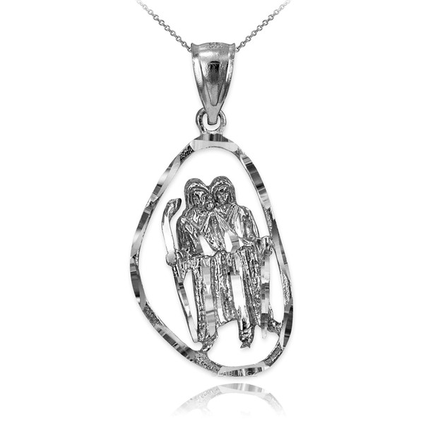 White Gold Gemini Zodiac Sign DC Pendant Necklace