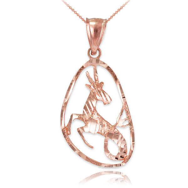 Rose Gold Capricorn Zodiac Sign DC Pendant Necklace