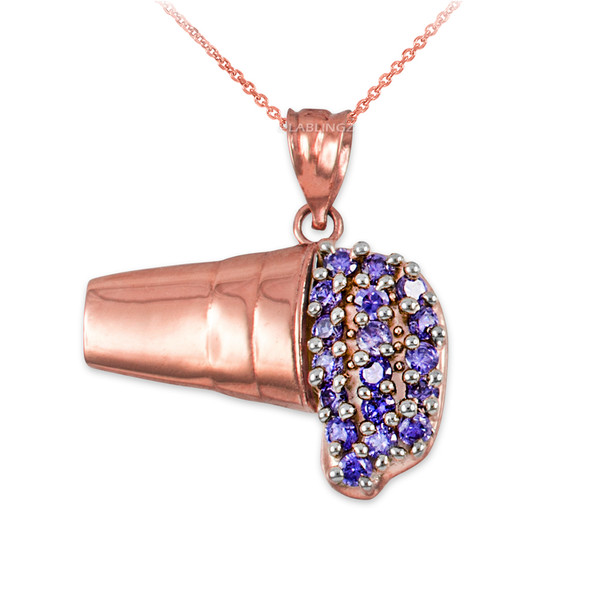 Polished Rose Gold Lean Purple Drank CZ Pendant Necklace