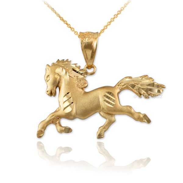 Yellow Gold Horse Satin DC Charm Necklace