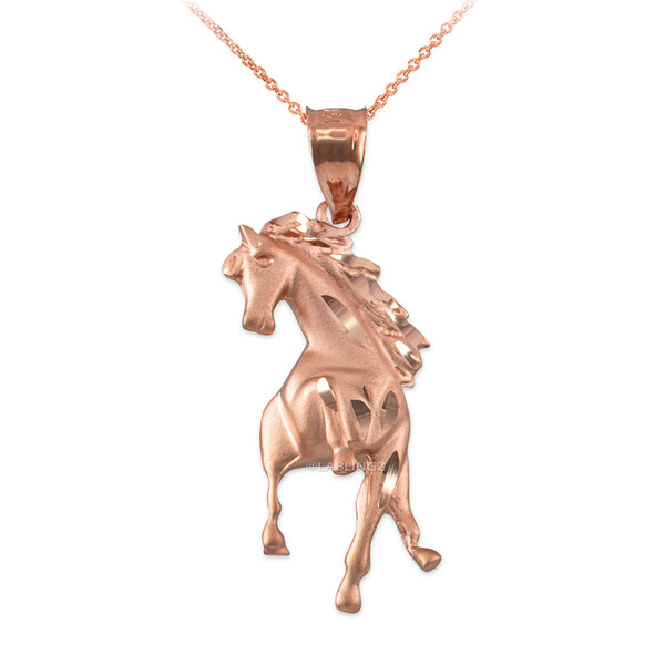 Rose Gold Stallion Horse Satin DC Pendant Necklace