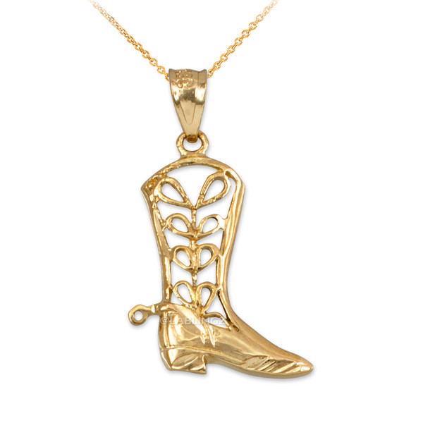 Yellow Gold Filigree Cowboy Boot Pendant Necklace