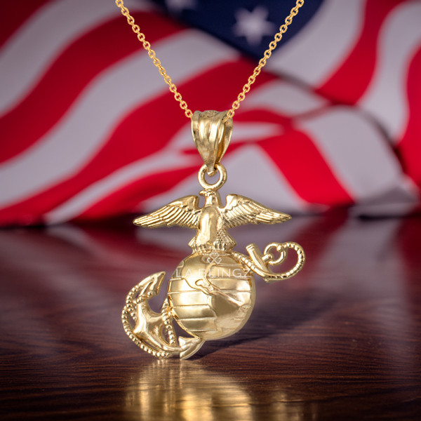 Yellow Gold Marines Corps Charm Necklace