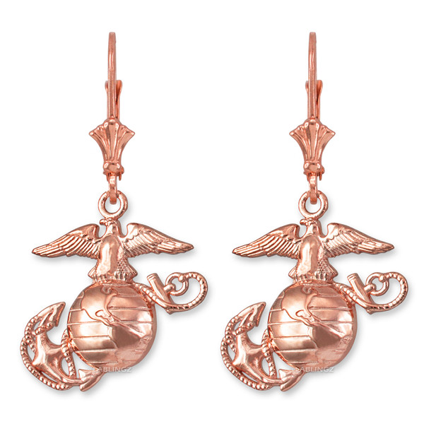 14K Rose Gold Marine Corps Leverback Earrings