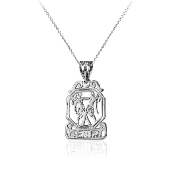 White Gold Open Design Gemini Zodiac Charm Necklace