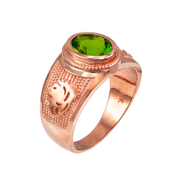 Rose Gold Leo Zodiac Sign August Birthstone Green CZ Ring