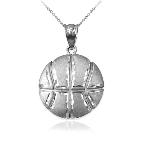 White Gold Basketball Satin DC  Pendant Necklace