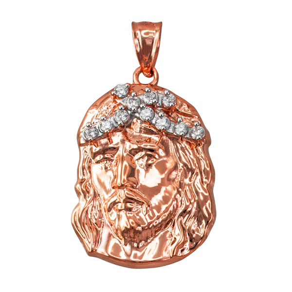 Rose Gold Jesus Face CZ Pendant (S/L)