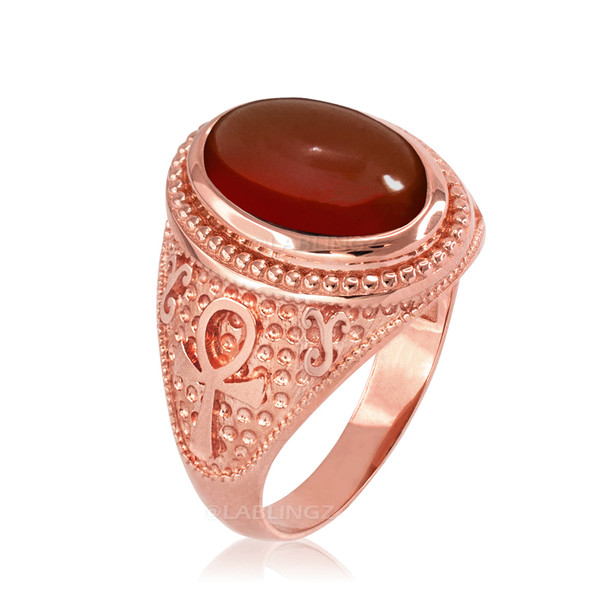 Rose Gold Egyptian Ankh Cross Red Onyx Statement Ring