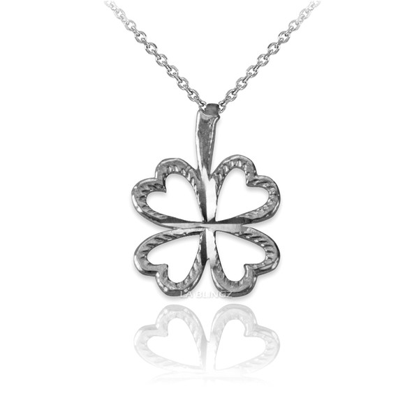 White Gold Tiny Irish Shamrock Clover DC Charm Necklace