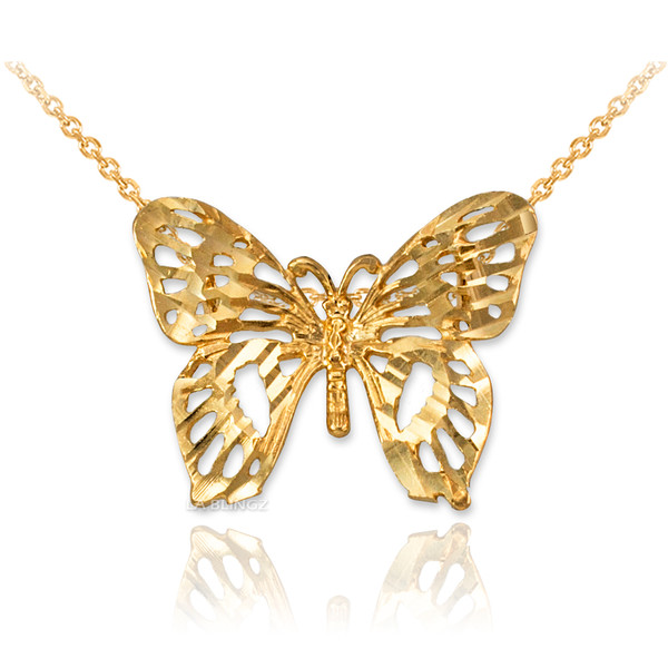 Yellow Gold Butterfly Filigree DC Charm Necklace