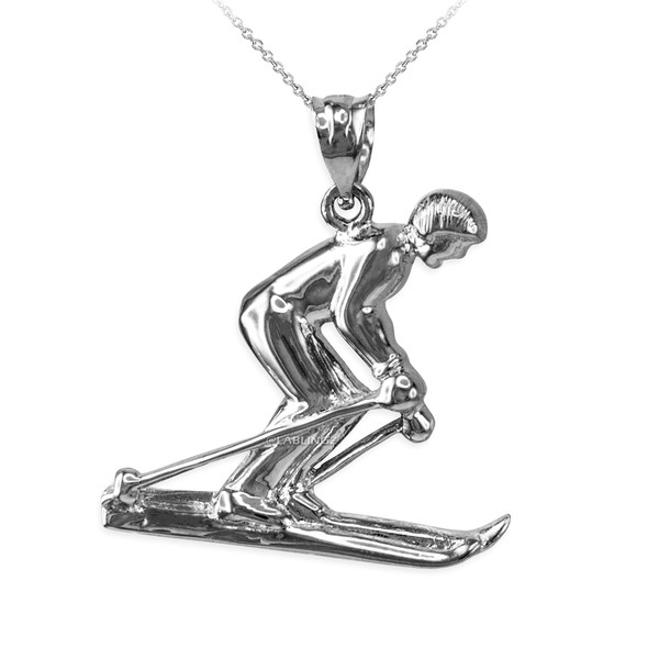 Sterling Silver Male Alpine Skier Pendant Necklace