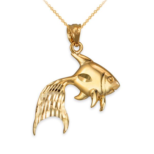 Polished DC Yellow Gold Goldfish Pendant Necklace