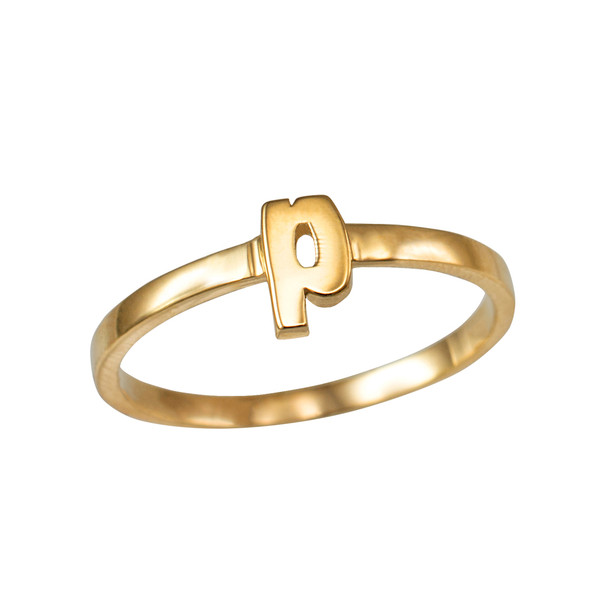 Polished Yellow Gold Initial Letter P Stackable Ring