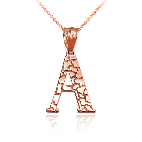 Rose Gold Nugget Initial Letter "A" Pendant Necklace