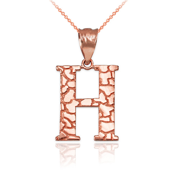 Rose Gold Nugget Initial Letter "H" Pendant Necklace