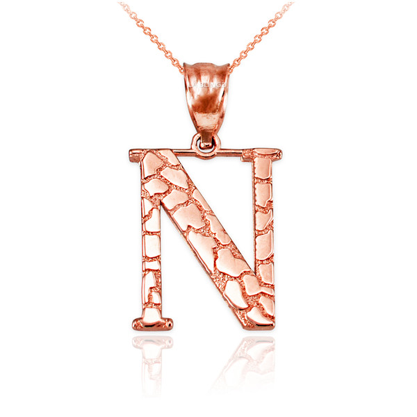 Rose Gold Nugget Initial Letter "N" Pendant Necklace