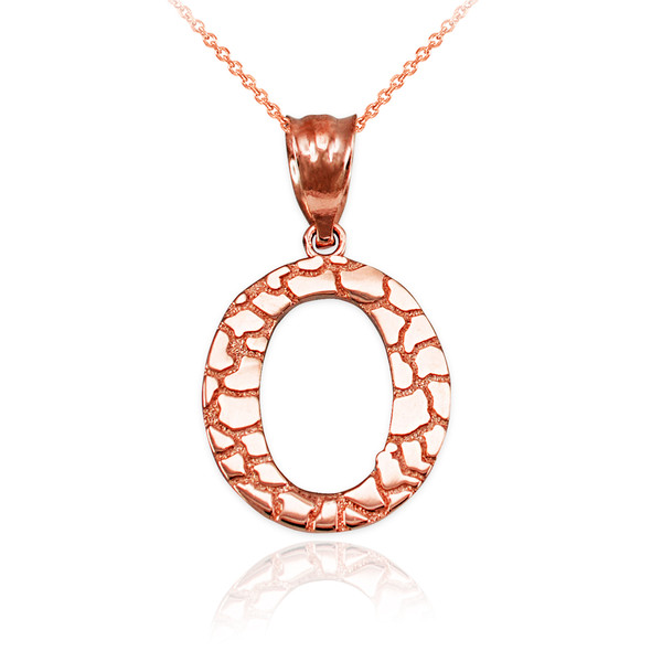 Rose Gold Nugget Initial Letter "O" Pendant Necklace