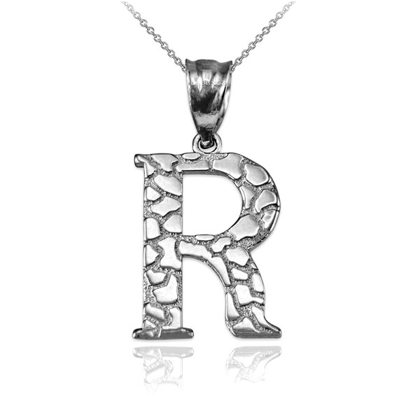 Sterling Silver Nugget Initial Letter "R" Pendant Necklace