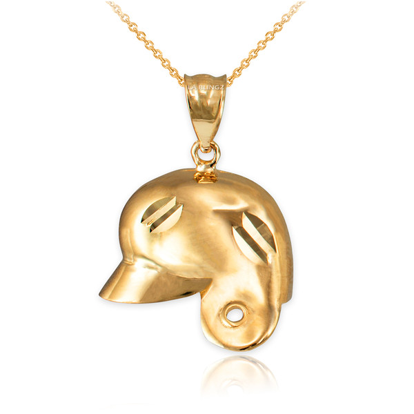 Yellow Gold Baseball Helmet DC Charm Necklace