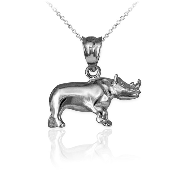 Polished White Gold Rhino Charm Necklace