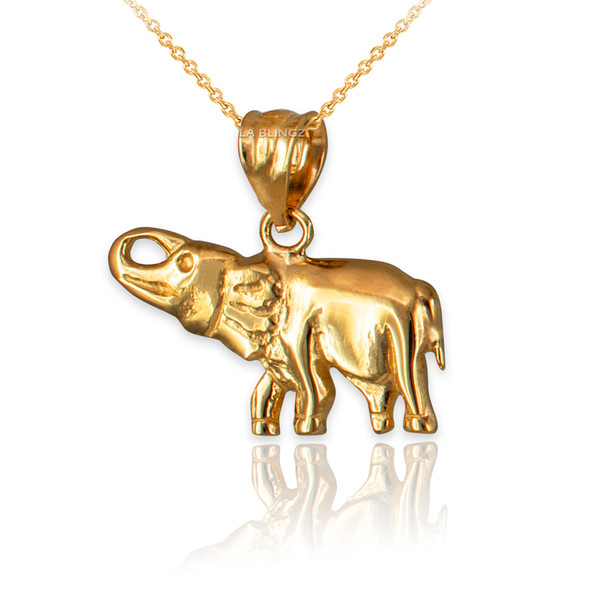 Polished Yellow Gold Elephant Charm Necklace