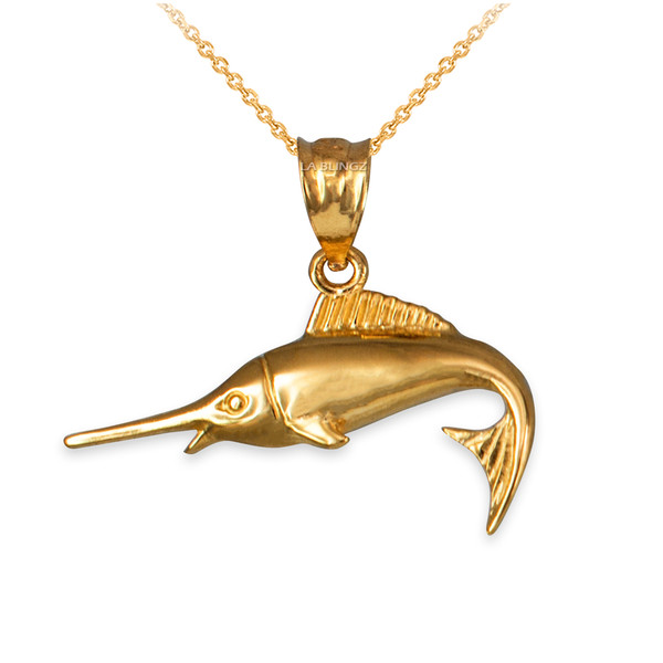 Yellow Gold Marlin Fish Charm Necklace