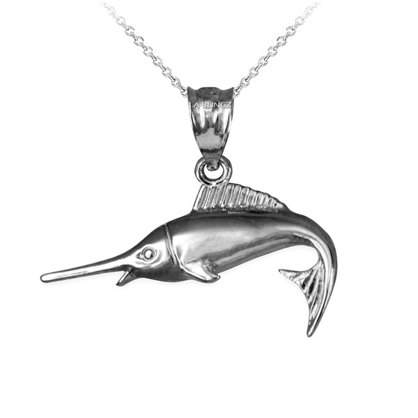 Sterling Silver Marlin Fish Charm Necklace