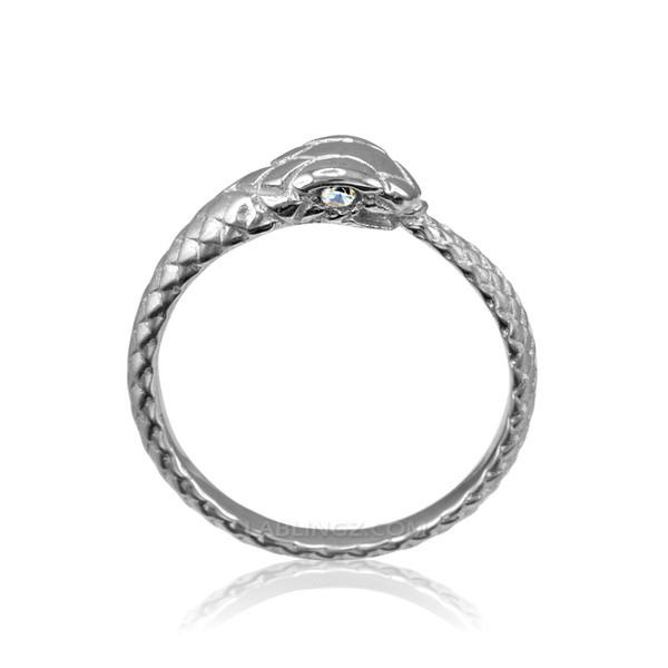 Sterling Silver Ouroboros Snake Diamond Ring