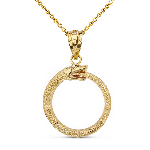 Yellow Gold Ouroboros Tail Biting Snake Pendant Necklace