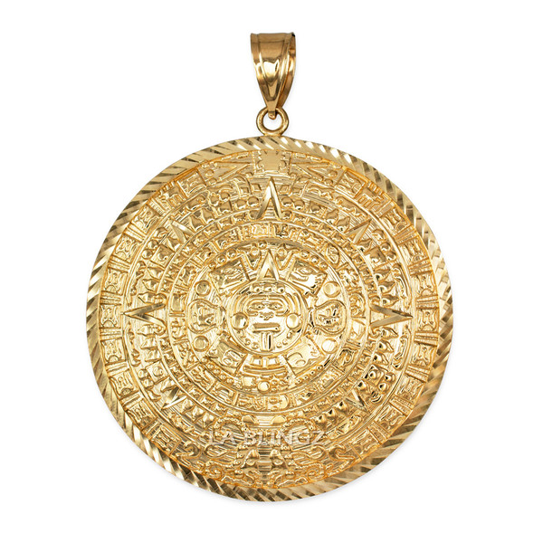 Gold Aztec Mayan Sun Calendar Extra Large Pendant (XL/XXL)