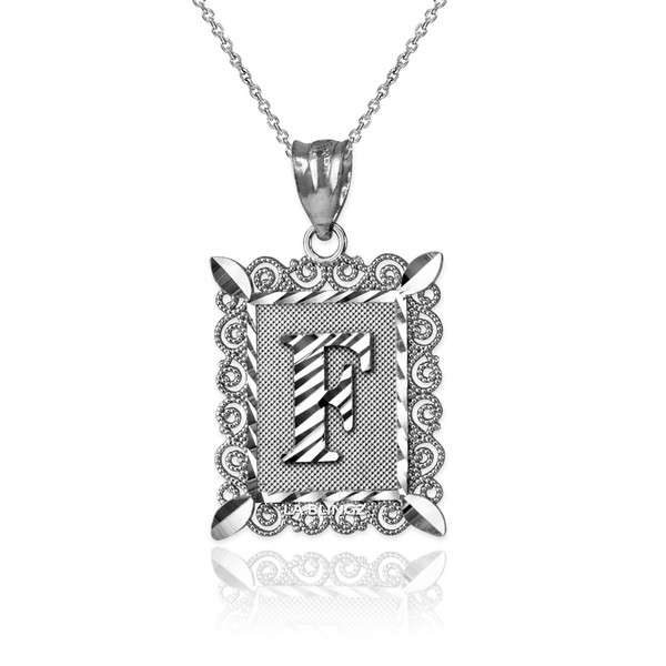 Sterling Silver Filigree Alphabet Initial Letter "F" DC Pendant Necklace