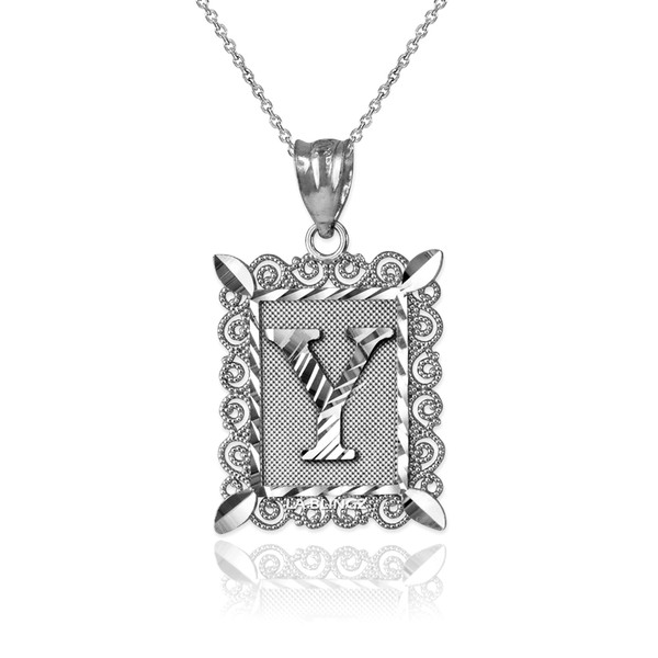 Sterling Silver Filigree Alphabet Initial Letter "Y" DC Pendant Necklace