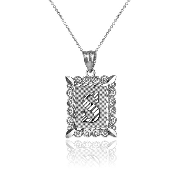 White Gold Filigree Alphabet Initial Letter "S" DC Charm Necklace
