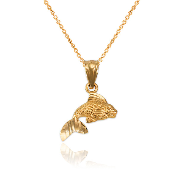 Yellow Gold Tiny Goldfish Charm Necklace