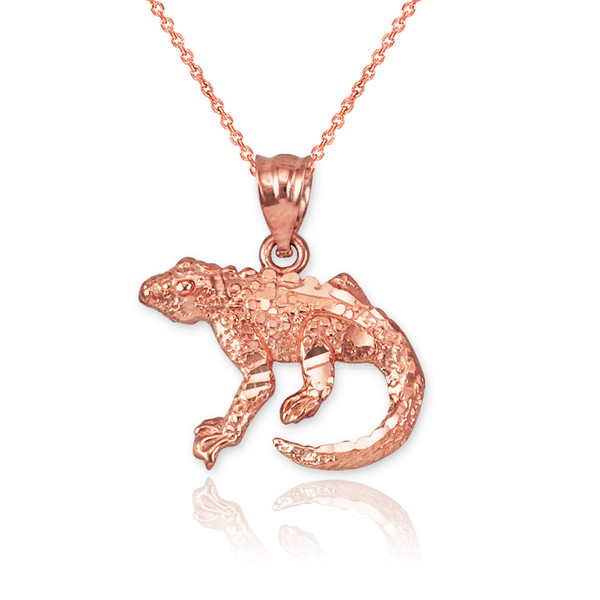 Rose Gold Salamander Lizard DC Pendant Necklace