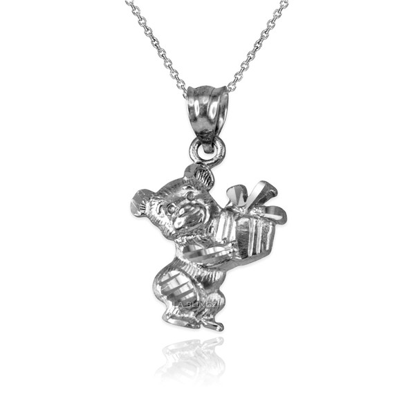 White Gold Cute Teddy Bear Gift Box DC Charm Necklace