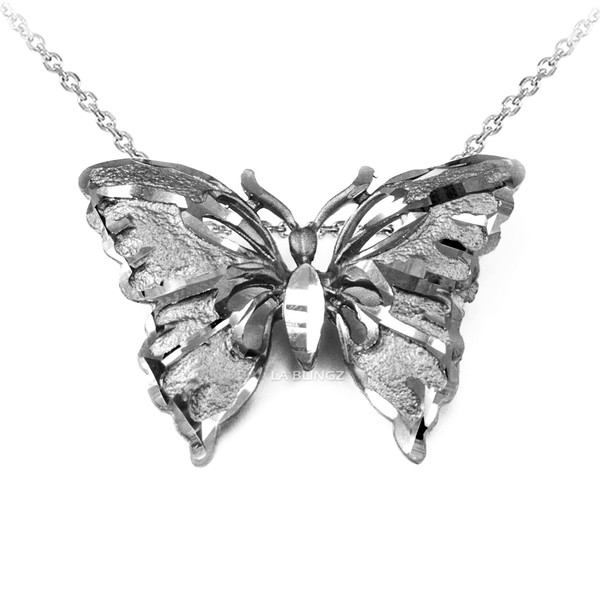 Solid White Gold Butterfly DC Pendant Necklace