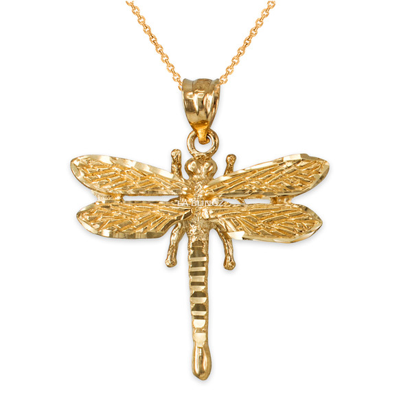 Solid Yellow Gold Dragonfly DC Pendant Necklace