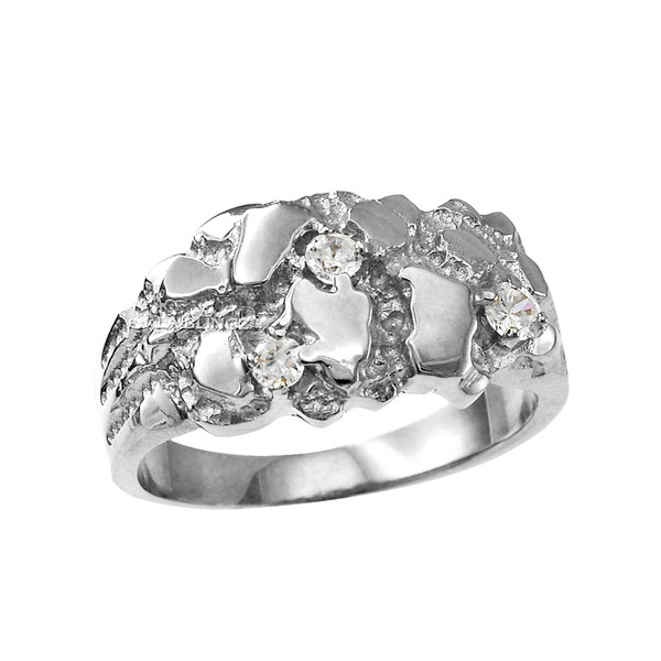 White Gold Elegant CZ Nugget Ring